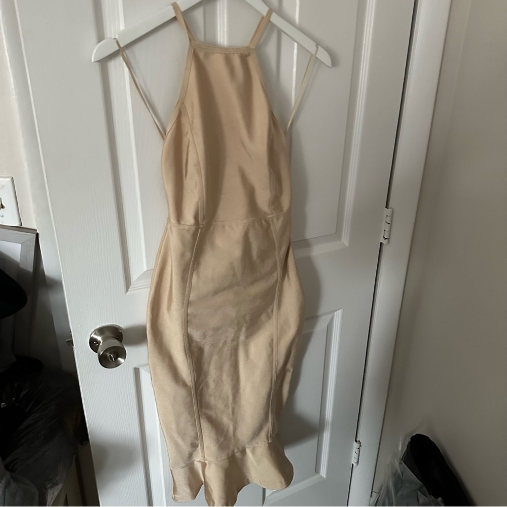 Tan Halter Midi Dress
